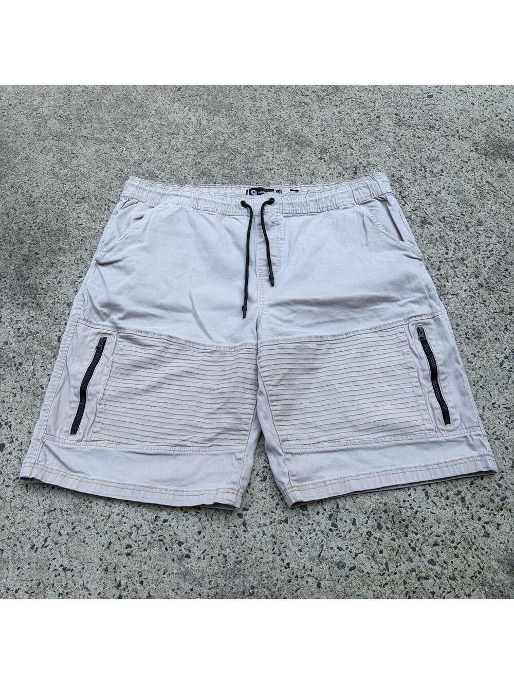 Vintage Akademiks Beige Moto Biker Shorts Size 3XL Baggy Y2K Streetwear Hip Hop
